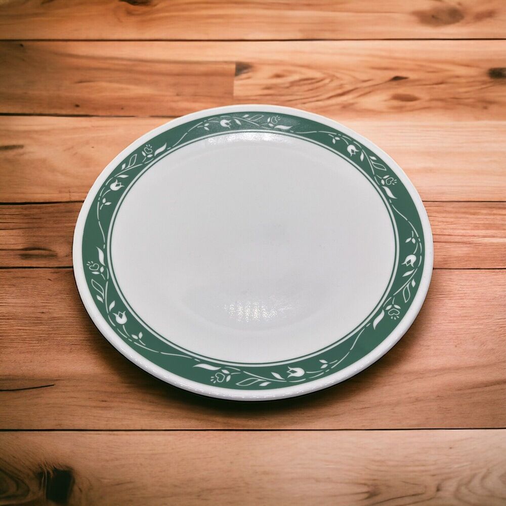 CORELLE BY CORNING 'LIZA' 10.25 - DINNER PLATES GREEN BAND RIM WHITE BODY